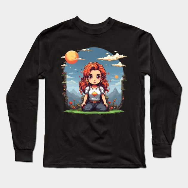 Pixel Girl Sun Long Sleeve T-Shirt by CurlyLamb